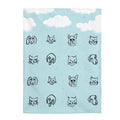 Cats and Dogs Plush Throw Blanket, A Downpour of Furry Friends: light blue, black cats, minimal cartoon style