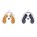 Cavalier King Charles Spaniel ID Tags: white, orange-brown dog, cartoon style