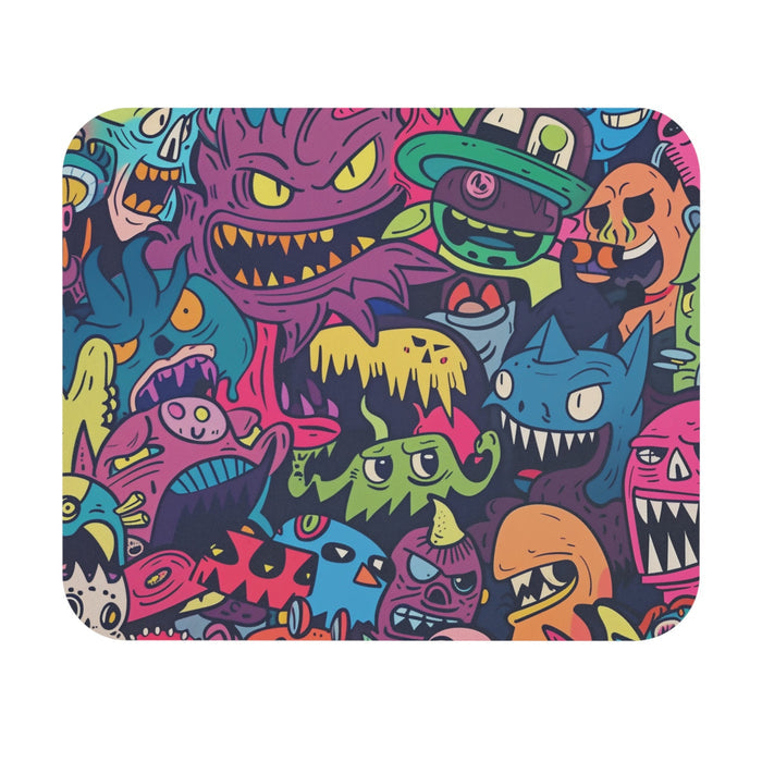 Chaos from Another World: A Mouse Pad: purple, blue colorful cartoon monster characters, cartoon graffiti/kawaii monster art