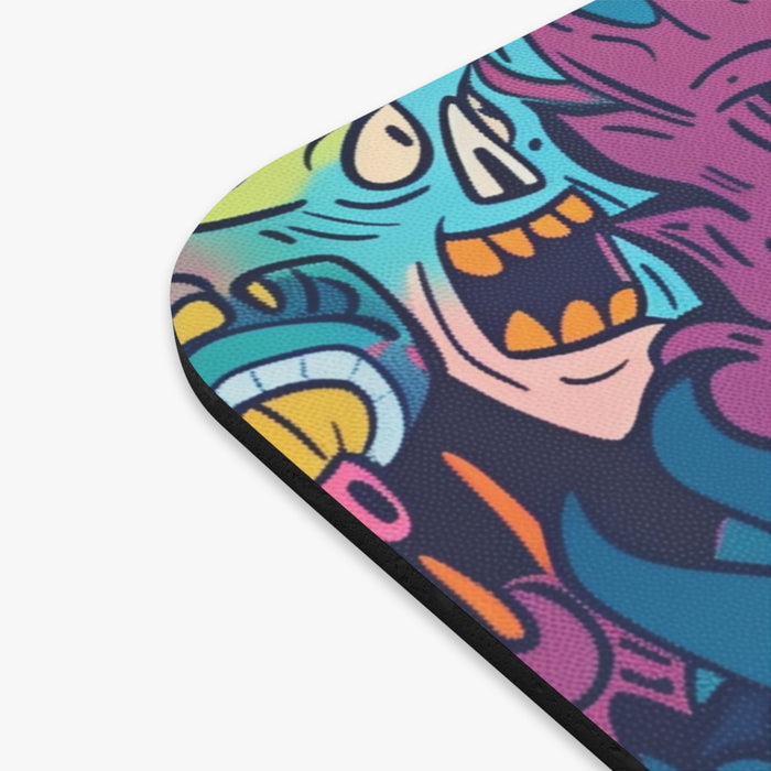 Chaos from Another World: A Mouse Pad: purple, blue colorful cartoon monster characters, cartoon graffiti/kawaii monster art