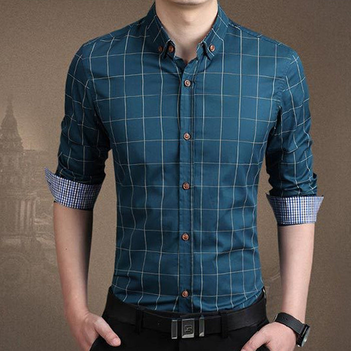 Checkered Collar Men's Shirt: Clarifying the Essence: white, black button-up shirt, smart casual style