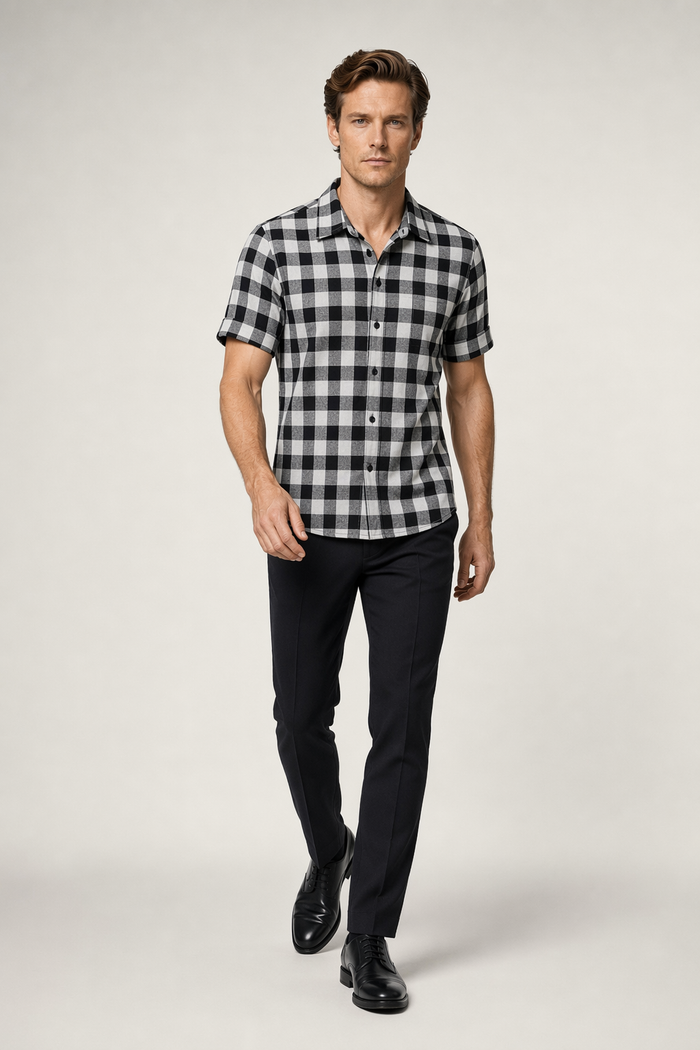 Checkered Short Sleeve Men's Shirt Black