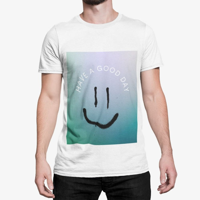 Cheerful Logo Tee for Men to Start the Day Right: black, teal smiley face, casual graphic style