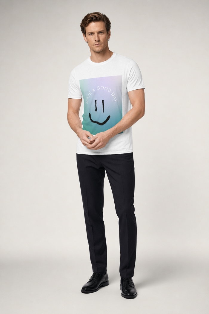 Cheerful Logo Tee for Men to Start the Day Right White