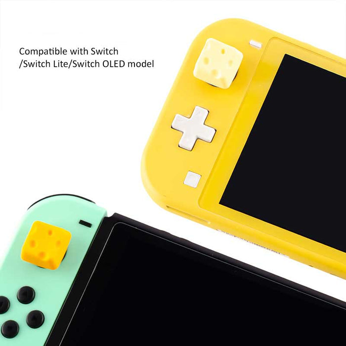 Cheese Switch Thumb Grips: Add Personality!: yellow, mint green cheese theme, playful cartoon style