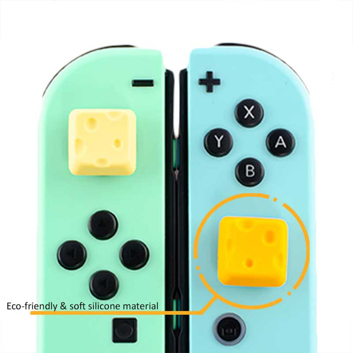 Cheese Switch Thumb Grips: Add Personality!: yellow, mint green cheese theme, playful cartoon style