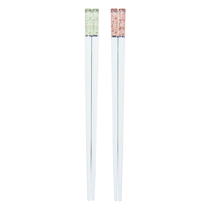Cherry Blossom Chopstick Set, Japanese Inspired Gift Pack (4 pairs): clear, pink cosmetic tubes, minimal floral style