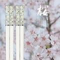 Cherry Blossom Chopstick Set, Japanese Inspired Gift Pack (4 pairs): clear, pink cosmetic tubes, minimal floral style