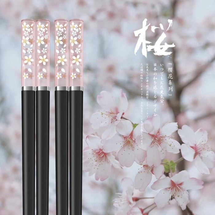Cherry Blossom Chopstick Set, Japanese Inspired Gift Pack (4 pairs): clear, pink cosmetic tubes, minimal floral style