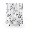 Cherry Blossom Shower Curtain: Embrace the Beauty of Nature in Your Bathroom: white, brown floral tree branches, minimal bota