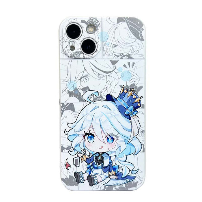 Chibi Genshin Impact iPhone Cases: white, gray anime-style character collection, kawaii anime/cartoon style