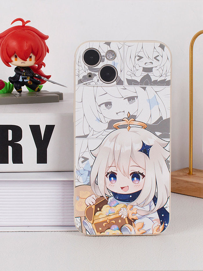 Chibi Genshin Impact iPhone Cases: white, gray anime-style character collection, kawaii anime/cartoon style