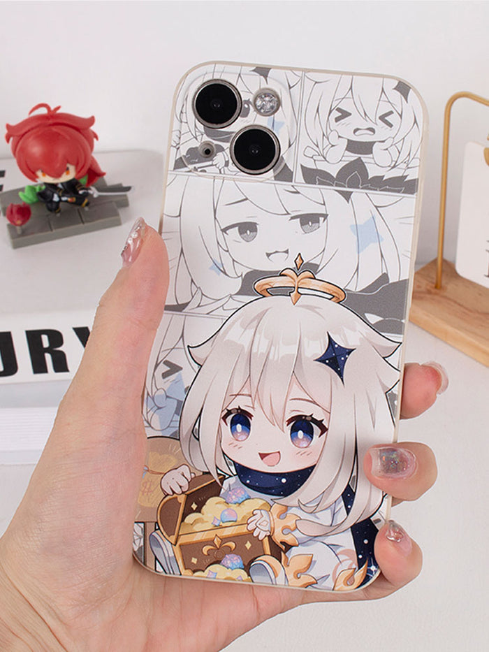 Chibi Genshin Impact iPhone Cases: white, gray anime-style character collection, kawaii anime/cartoon style