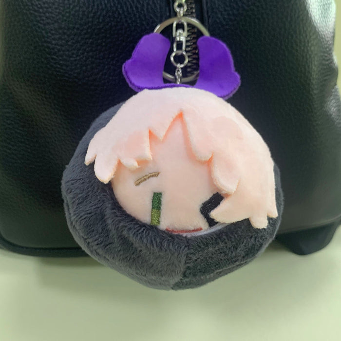 Chibi Genshin Impact Plush Keychain: blue, blond/yellow cartoon blond-haired character, kawaii cartoon style