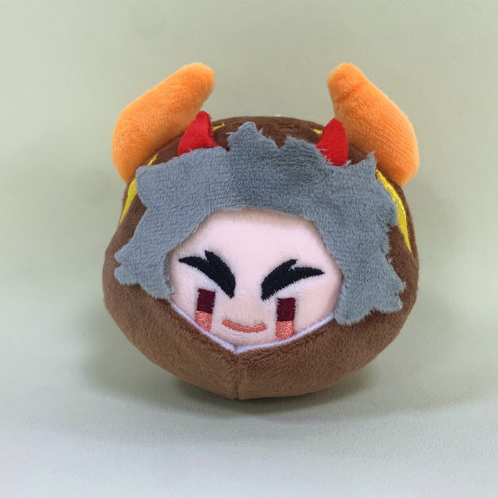 Chibi Genshin Impact Plush Keychain: blue, blond/yellow cartoon blond-haired character, kawaii cartoon style