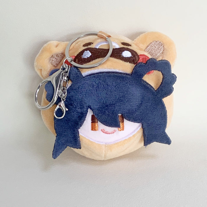 Chibi Genshin Impact Plush Keychain: blue, blond/yellow cartoon blond-haired character, kawaii cartoon style