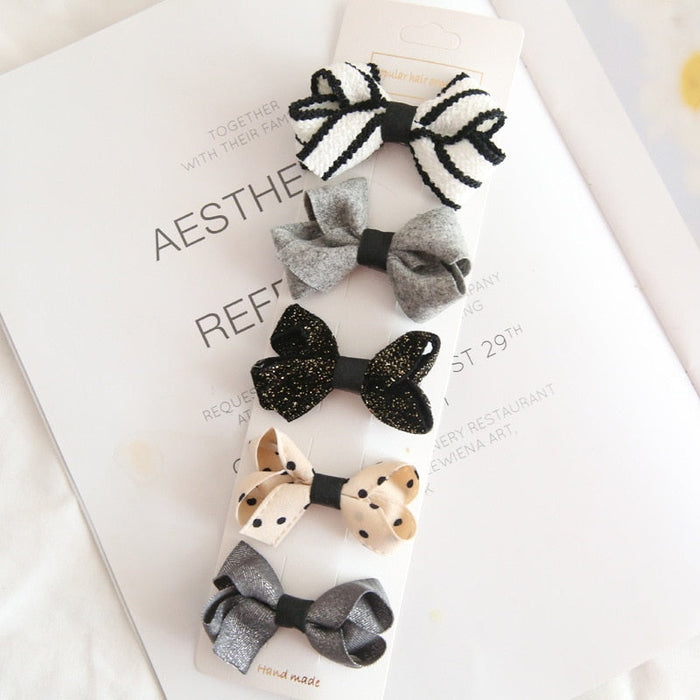Chic Hair Bow Pins in Neutral Tones: beige, brown hair accessory set on display cards, cute, soft neutral, vintage-inspired s
