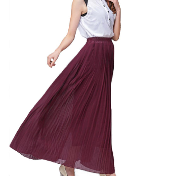Chiffon Skirt with Pleats: burgundy, deep plum pleated maxi skirt, flowy, elegant style