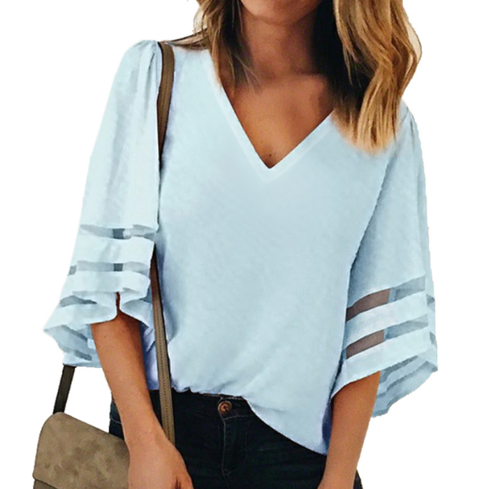 Chiffon Top with Batwing Sleeves and V-Neck for Women: white women's blouse, minimal style