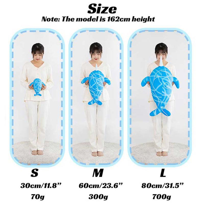 Childe Whale Plushie: An Aquatic Adventure: bright blue, white fish, cartoon style