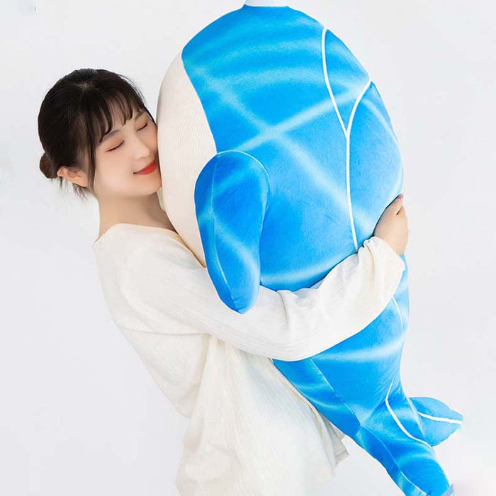 Childe Whale Plushie: An Aquatic Adventure: bright blue, white fish, cartoon style