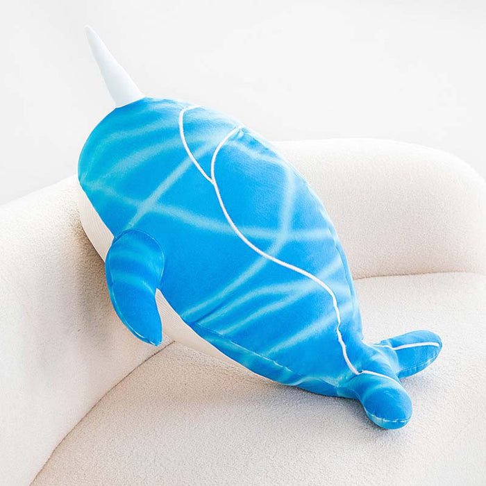 Childe Whale Plushie: An Aquatic Adventure: bright blue, white fish, cartoon style
