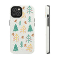 Christmas iPhone Case: off-white, green Christmas tree and gingerbread person theme, cartoon festive minimal style