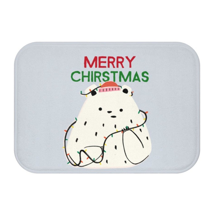 Christmas Lights and Polar Bear Bathroom Rug Home Decor: light gray, white polar bear with Christmas theme, cartoon, kawaii s
