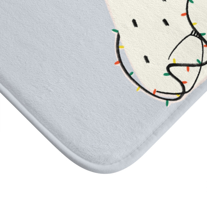 Christmas Lights and Polar Bear Bathroom Rug Home Decor: light gray, white polar bear with Christmas theme, cartoon, kawaii s