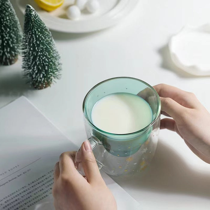 Christmas Tree Glass Cup Set: clear, pale green transparent glass mug, minimal style