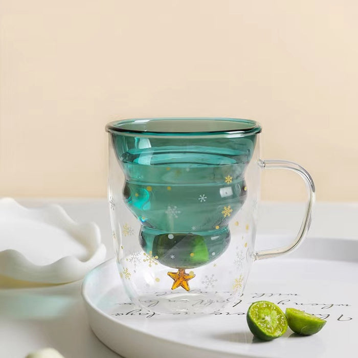 Christmas Tree Glass Cup Set: clear, pale green transparent glass mug, minimal style