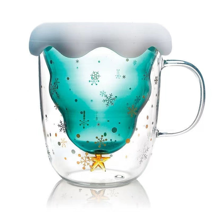 Christmas Tree Glass Cup Set: clear, pale green transparent glass mug, minimal style