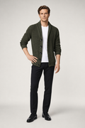 Chunky Knit Cardigan for Men with Shawl Neckline Army Green