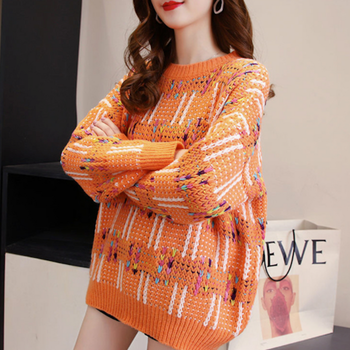 Chunky Knit Rainbow Sweater for Women: cream, white sweater, casual colorful knit style