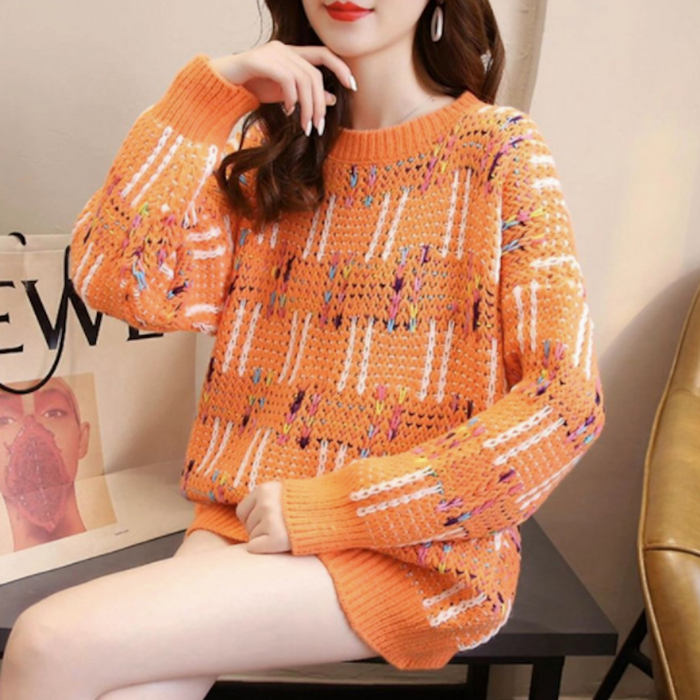 Chunky Knit Rainbow Sweater for Women: cream, white sweater, casual colorful knit style