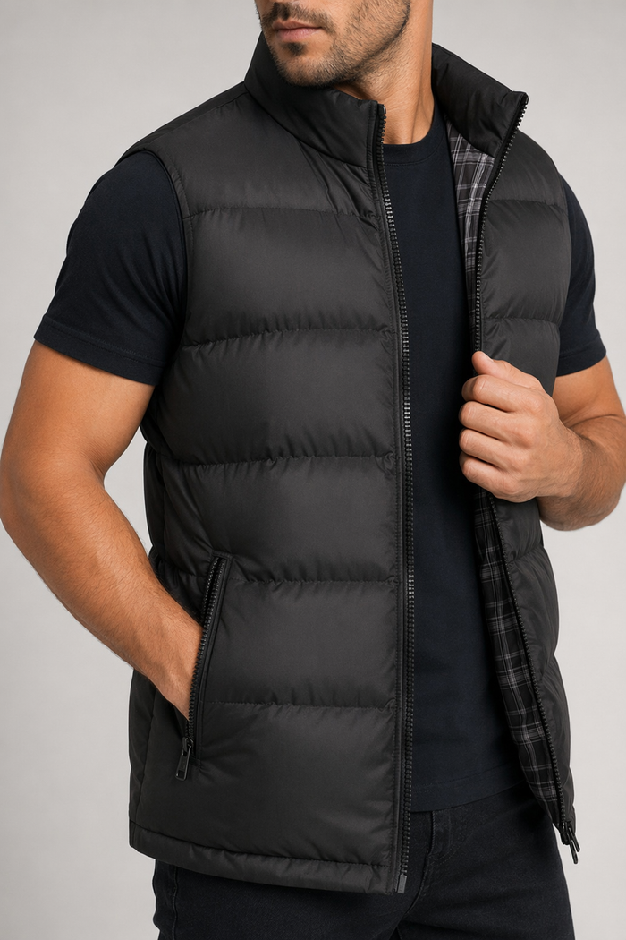 Classic Black Casual Zip Up Puffer Vest for Men Default