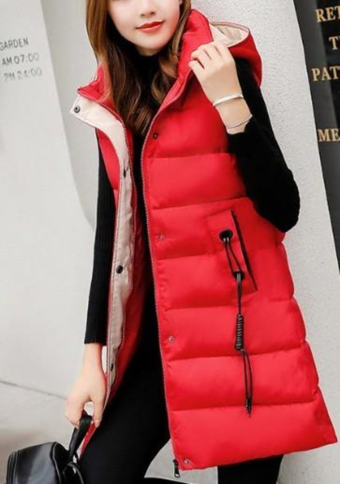 Classic Black High Collar Hooded Puffer Winter Vest for Women: black, white hooded puffer vest, casual minimalist style