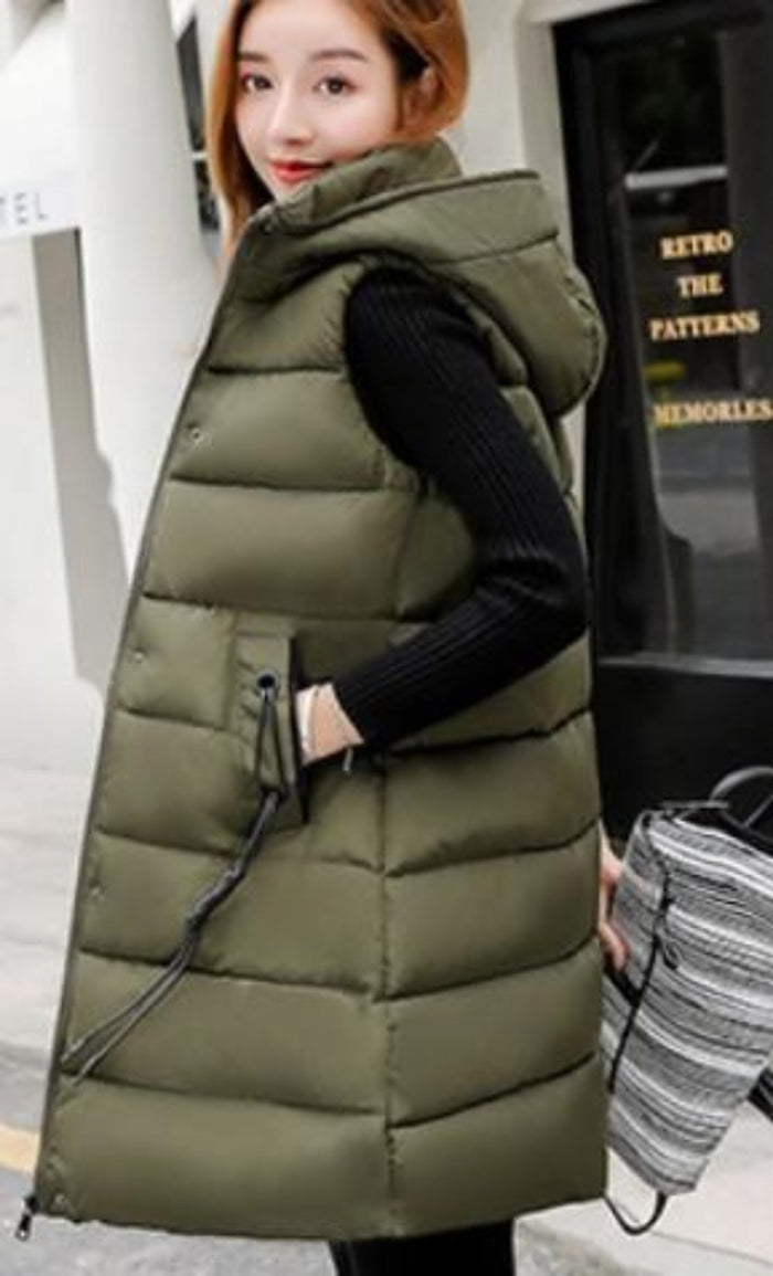 Classic Black High Collar Hooded Puffer Winter Vest for Women: black, white hooded puffer vest, casual minimalist style