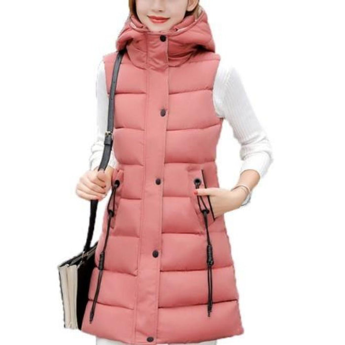 Classic Black High Collar Hooded Puffer Winter Vest for Women: black, white hooded puffer vest, casual minimalist style