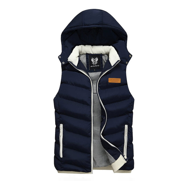 Classic Black Men's Hooded Winter Puffy Vest, Extra Cozy and Warm: black, white hooded puffer vest, casual sporty style