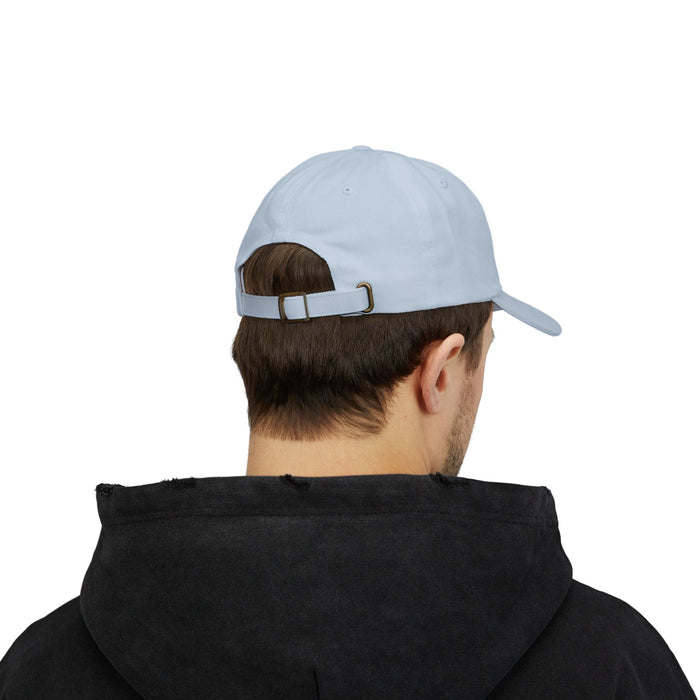 Classic Canine Protector Cap: light blue, red dog theme, minimal style