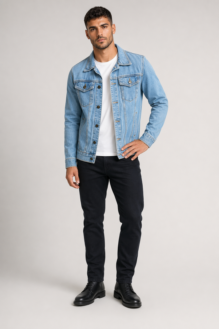 Classic Denim Jacket with Dual Pockets for Men Blue
