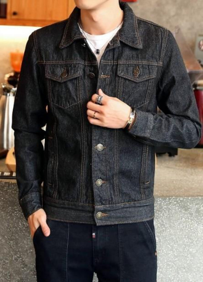 Classic Denim Jacket with Dual Pockets for Men: light blue, white denim jacket, casual style