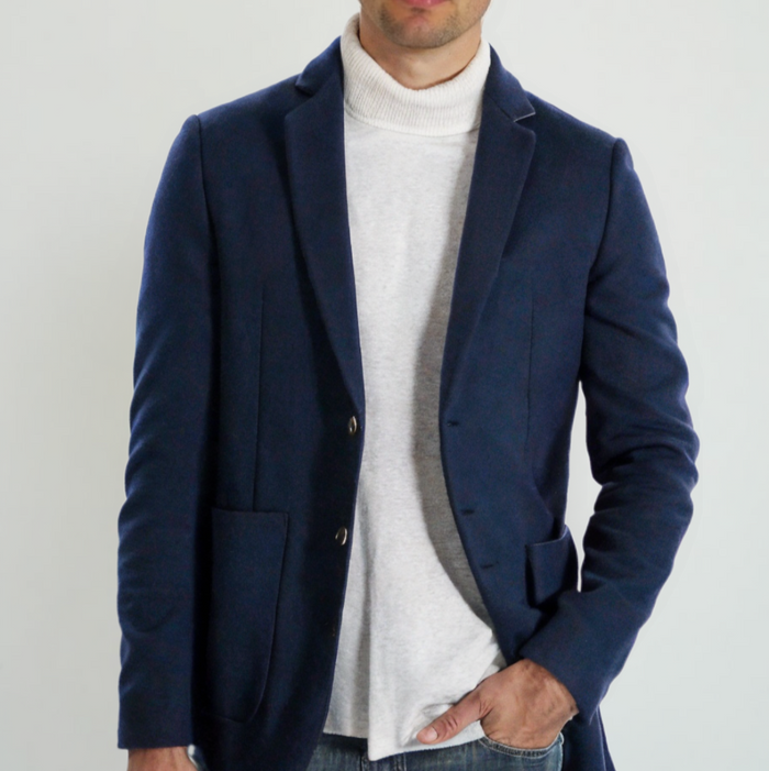 Classic Dual Button Men's Blazer: navy blue, white blazer jacket, minimal smart casual style
