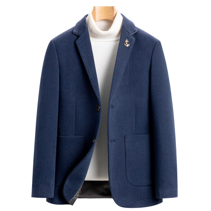 Classic Dual Button Men's Blazer: navy blue, white blazer jacket, minimal smart casual style