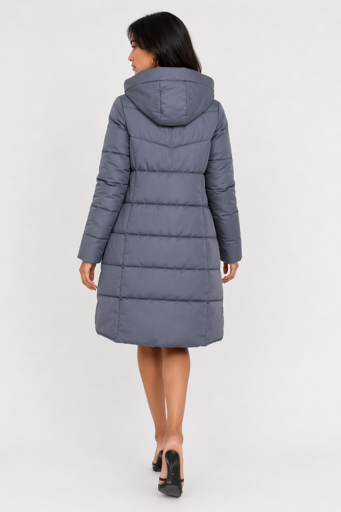 Classic Gray Hooded Puffer Coat for Women Default