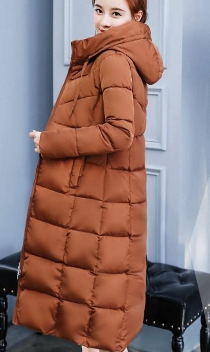 Classic Gray Hooded Puffer Coat for Women: dark gray, black long hooded puffer coat, casual minimal style
