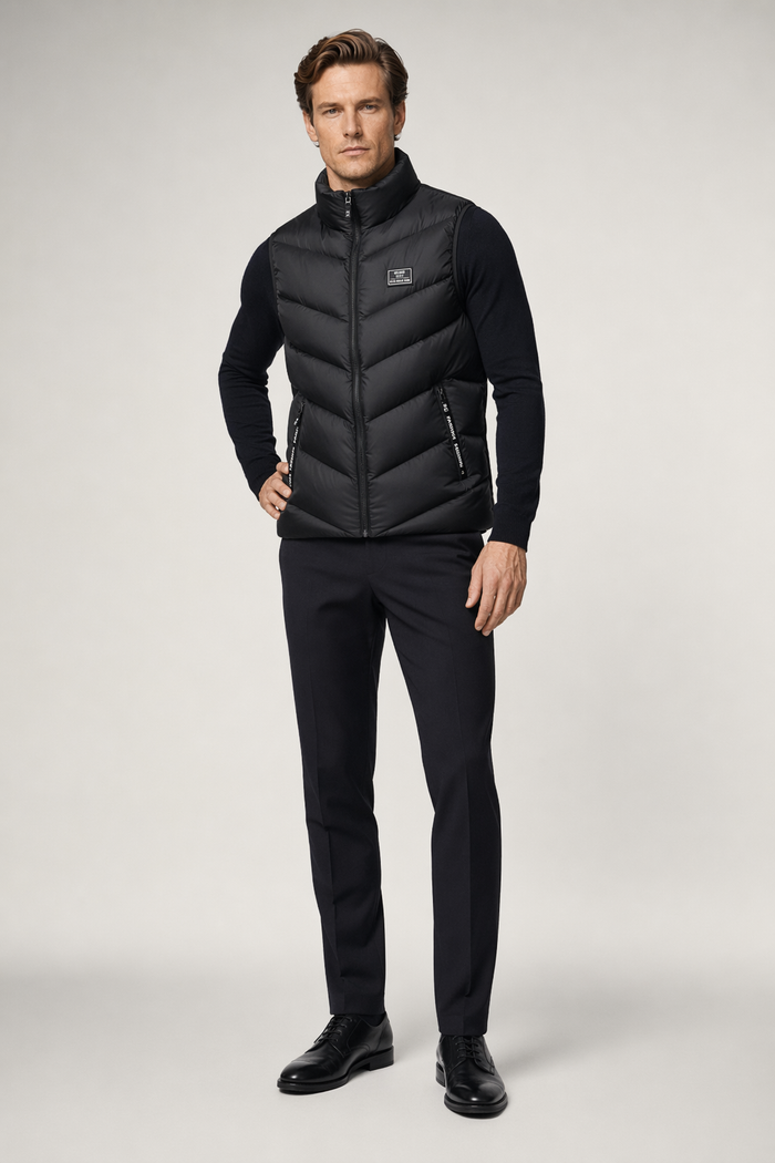 Classic High Collar Black Men's Quilted Vest Default