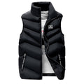 Classic High Collar Black Men's Quilted Vest: black, white sleeveless puffer vest, casual minimal style