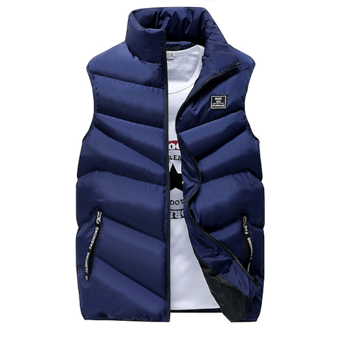 Classic High Collar Black Men's Quilted Vest: black, white sleeveless puffer vest, casual minimal style